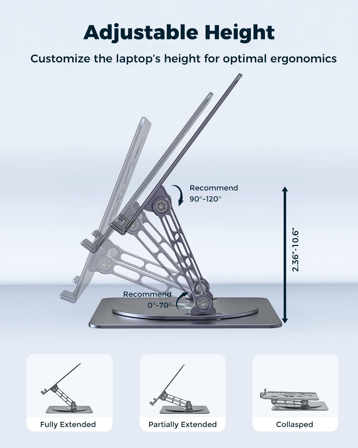 360° Rotating Laptop Stand For Desk | Adjustable  Foldable Portable Aluminum Riser Compatible With Macbook & All Laptops 10-16 Inch Gray