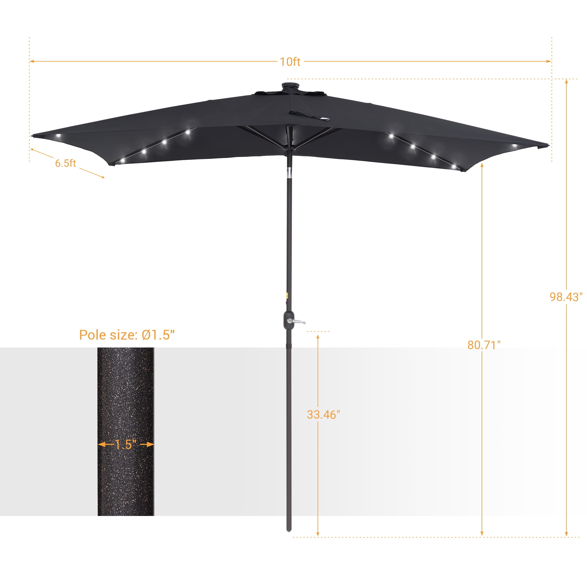 ACEGOSES 10 x 6.5ft LED Rectangle Outdoor Patio Deck Market Outside Table Umbrellas with Non-Fading Polyester canopy,Black