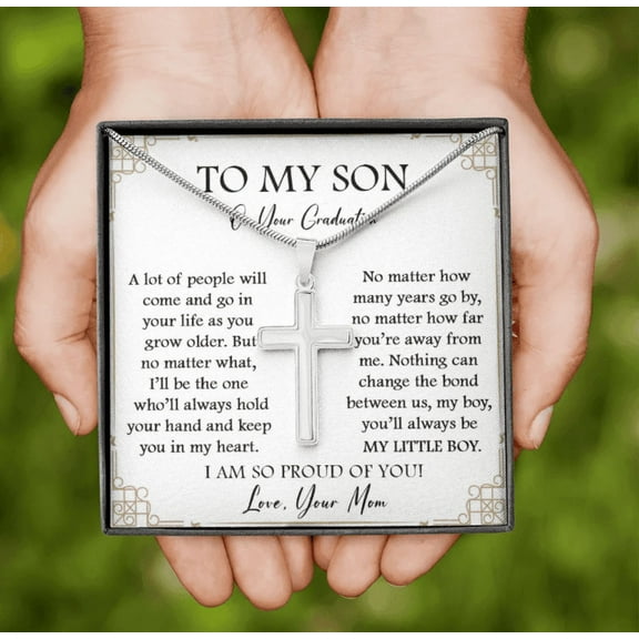 Cross Necklace for Son, Son on His Graduation Gift, Graduation Necklace for Son, Son Graduation Present from Mom