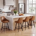 thumbnail image 6 of Zesthouse 25.6" Swivel Counter Height Bar Stools Set of 2, Modern Counter Height Chairs with Backs and Metal Legs, Upholstered Faux Leather Barstools for Kitchen Island, Brown, 6 of 11