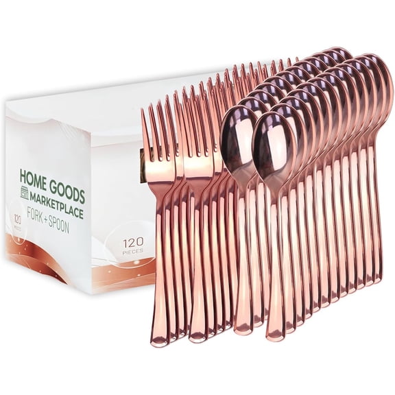 Rose Gold Disposable Cutlery Set, 120 Count Spoons   Forks