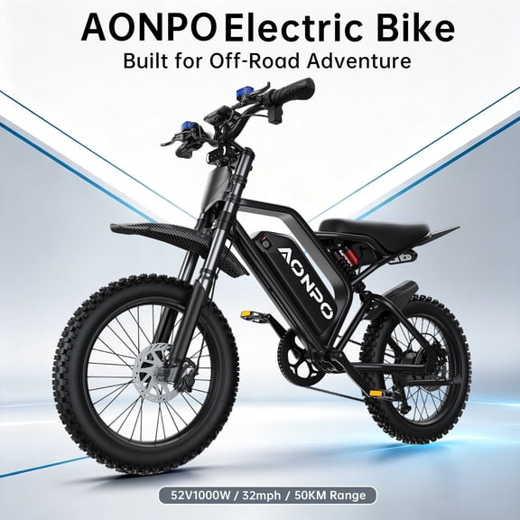 AONPO B20 Electric Dirt Bike for Outdoor Sports,48V 18.2Ah UL2849 Electric Mountain Bike for Adults,30 MPH Peak 1500W Electric Bike,E-Bike Up to 100 Miles