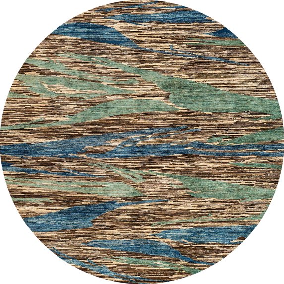 Ahgly Company Machine Washable Indoor Round Abstract Milk Chocolate Brown Area Rugs, 5' Round