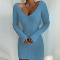 thumbnail image 3 of Oversized Sweaters for Women Women Casual Long Sleeve Bodycon Short Sweater Dresses Crew Neck Stretchy Knit Knitted Solid Long Pullover Jumper Sky Blue,XL, 3 of 4