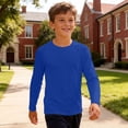 thumbnail image 7 of Boys Girls Long Sleeve Shirts Solid Color Fall Kids soft Crewneck T-Shirts Tops Casual Basic Tees 5-14Y Blue 5-6Years, 7 of 7