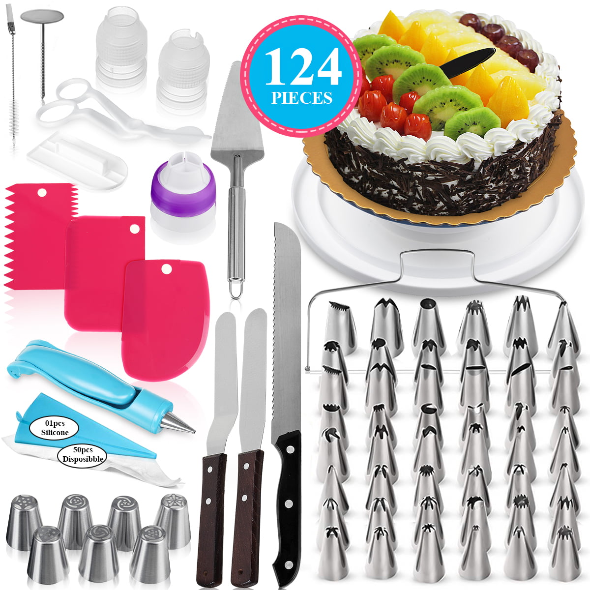 42pcs Cake Decorating Tools Kit Turntable Icing Tips Nozzles Pastry Supplies Set