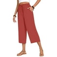 thumbnail image 2 of Women'S Cropped Pants Drawstring Casual with Pockets Loose High Waisted Wide Leg Lounge Pants Orange Red L, 2 of 6
