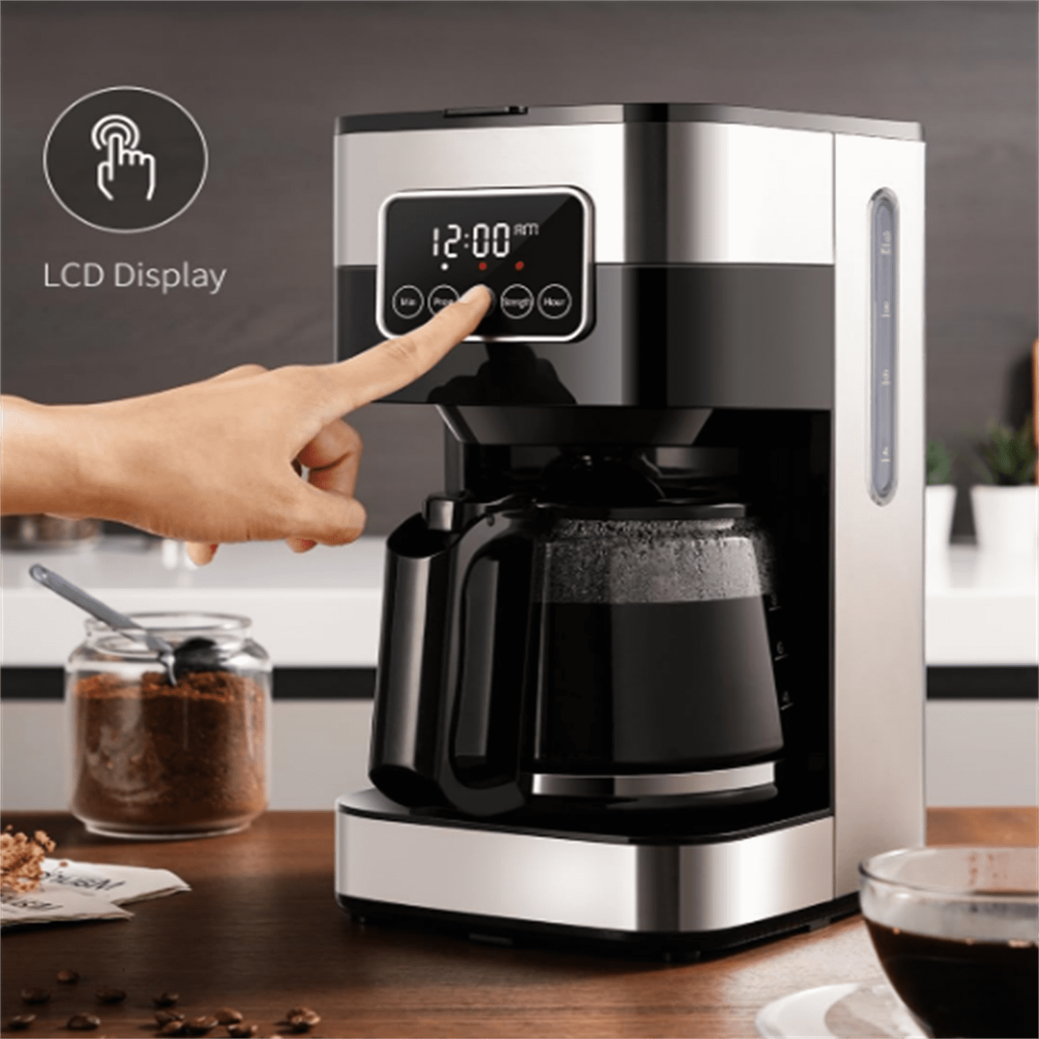 10-Cup Programmable Coffee Maker, Regular & Strong Brew Drip Coffee Machine for Home and Office, Auto Shut Off, Permanent Filter, Silver