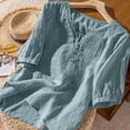 thumbnail image 4 of DeHolifer Linen Shirts for Women Summer Retro Embroidered 3/4 Sleeve Boho Peasant Tops Dressy Casual Blouses Blue 2XL, 4 of 4
