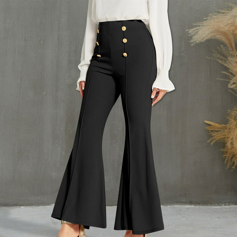 Yuzhih Women's Bell Bottom Pants Double Button High Waist Yuzhih Women's Bell Bottom Pants Double Button High Waist