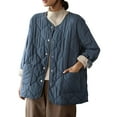 thumbnail image 1 of Women's Solid Color Round Neck Metal Button Plus Size Lightweight Coat Jacket Outerwear For Cold Weather, 1 of 4