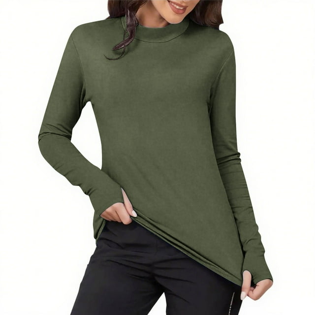 ABATAB Hauts à Col Roulé pour Femmes sous-Vêtements Thermiques à Manches Longues d'Hiver Automne Ajustés Extensibles Confortables