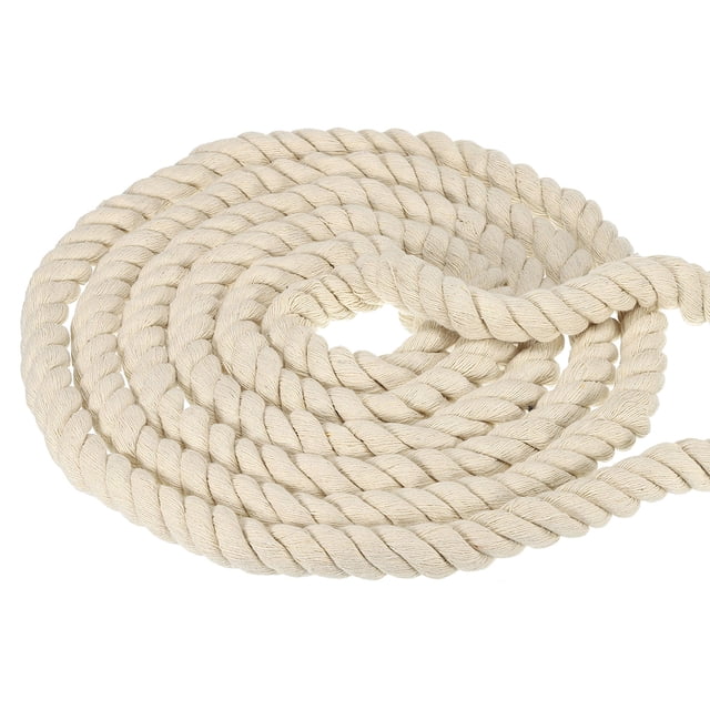 Uxcell Natural Twisted Cotton Rope 3 Strand Thick Cotton Rope Tug 0.79" x 24.61ft White