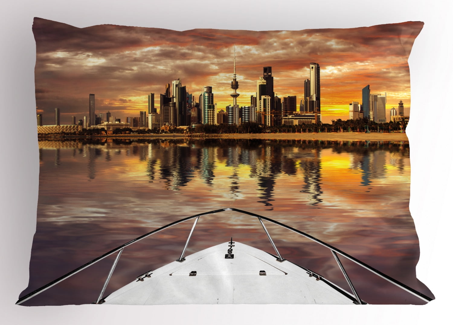 Travel Pillow Sham Kuwait City Skyline From Sailboat Majestic Sky