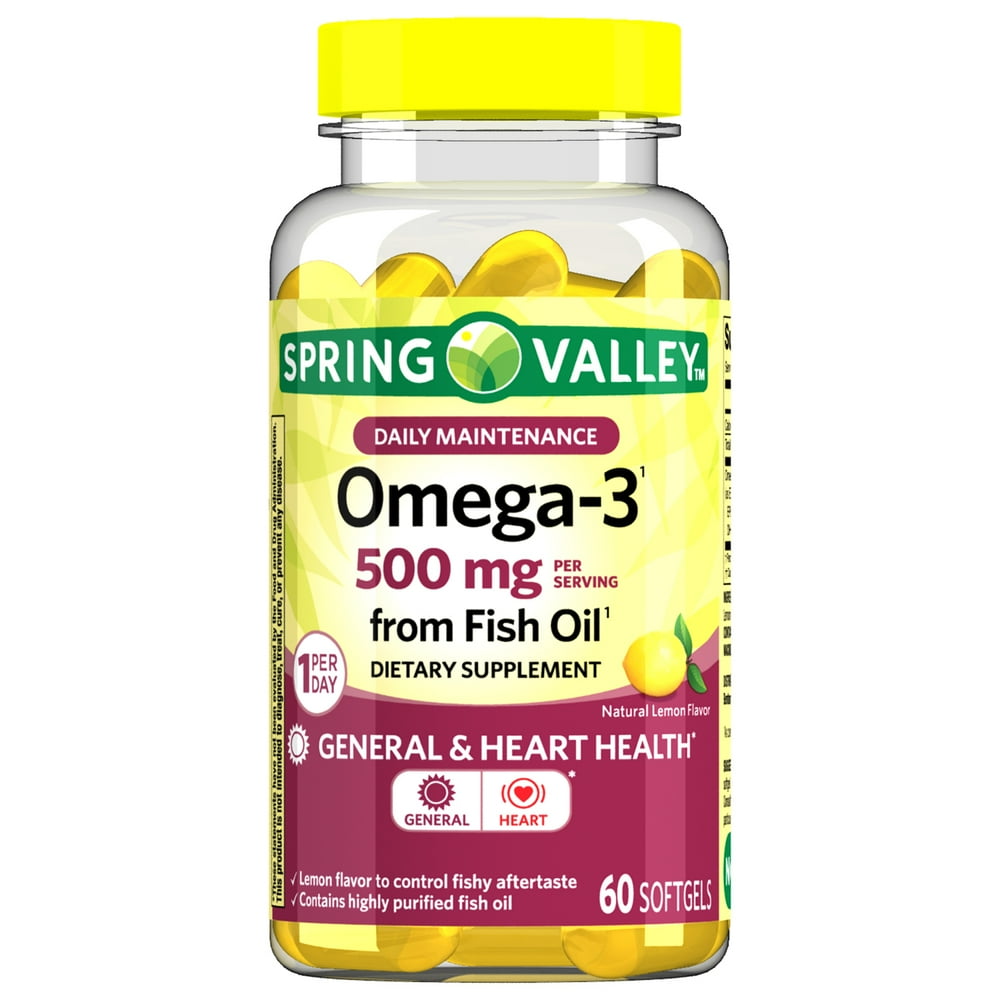 Spring Valley Omega3 Fish Oil† Softgels, 500 mg, 60 Count Walmart