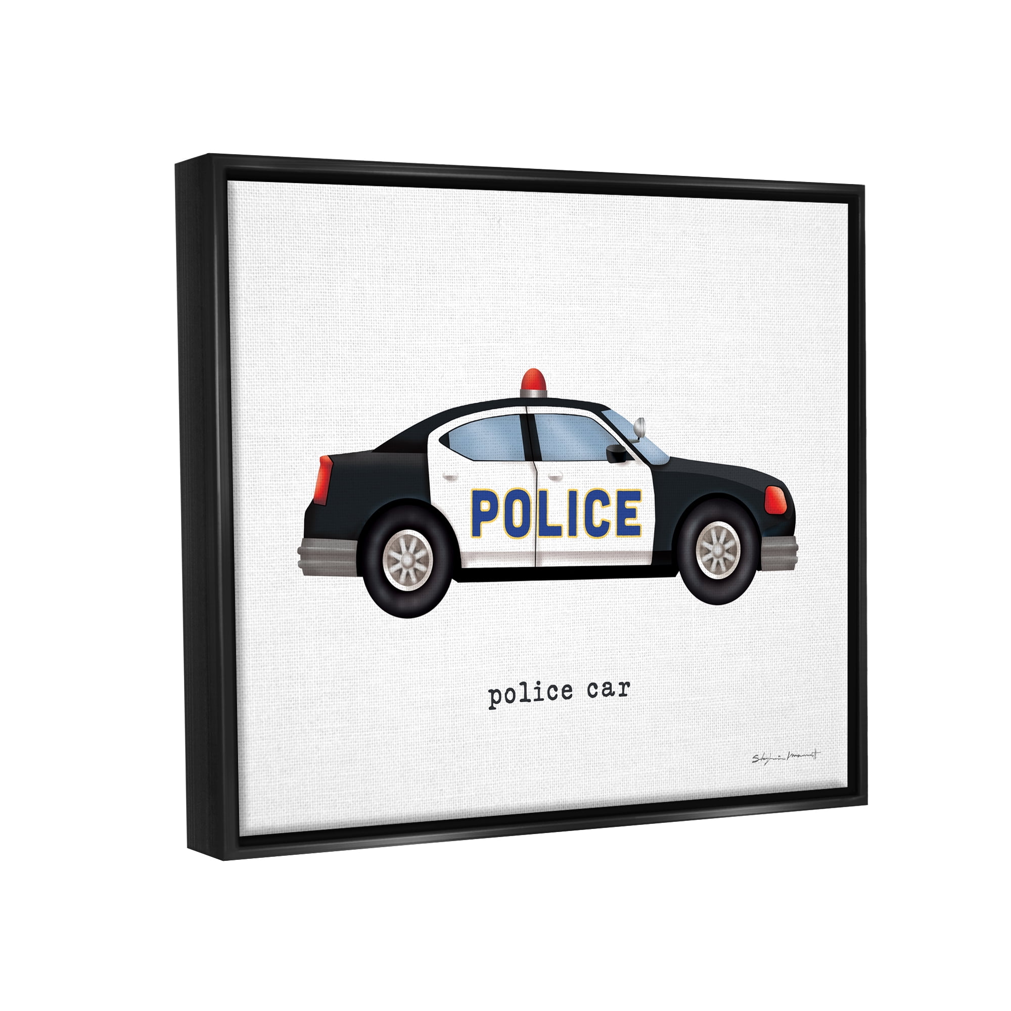 Stupell Police Car Vehicle Educational Transportation Painting Black Floater Framed Art Print Wall Art