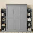 thumbnail image 3 of Queen Size Murphy Bed with LED Lighting & 5-Tier Storage Shelves, Space-Saving Foldable Wall Bed for Guest Room & Home Office, Durable MDF Construction, Gray, 3 of 9