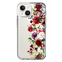 MUNDAZE Case for Apple iPhone 15 Plus Hybrid Shockproof Slim Hard Soft TPU Shell Heavy Duty Protective Phone Cover - Red Summer Watercolor Floral Bouquets Ruby Flowers