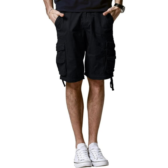 Matchstick Men Loose Solid Cargo Shorts with 8 Pockets