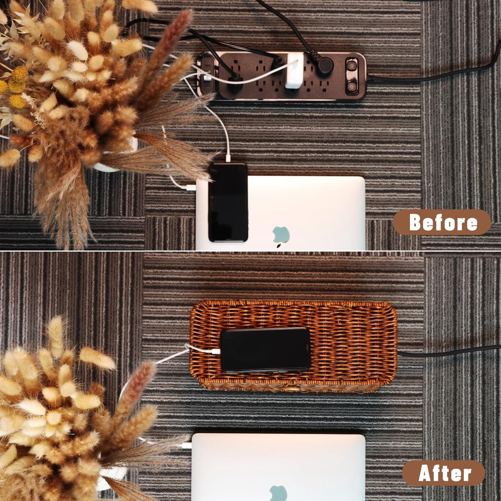 Rattan Wire Storage Box  Handmade Cord Organizer For Desk Hider Outlet Covers Proofing Power Strip Tv Pc Router Under Cable Management