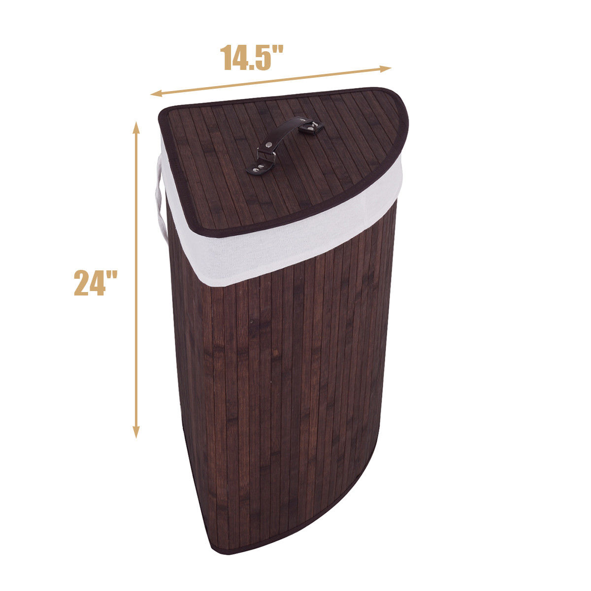 Costway Corner Bamboo Hamper Laundry Basket Washing Cloth Bin Storage Bag Lid Brown
