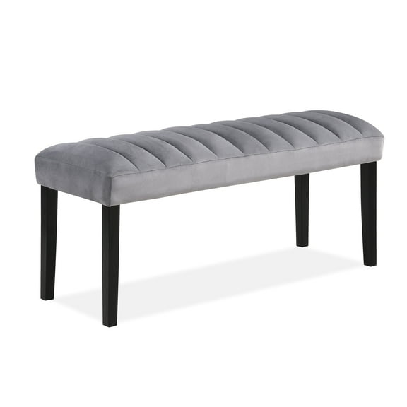 Contemporary Gray Black Dining Seat Bench - Wood, Velvet Cushioned Stylish Kitchen Furniture Strong Luxurious Upholstered Chair