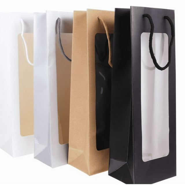 Sacs-cadeaux avec Fenêtre, Sacs de Rangement pour Bouteilles avec Poignées, Sacs Portatifs pour Bouteilles d'Emballage au Design de Fenêtre, 4 Pcs Sacs pour Bouteilles Élégants Fonctionnels Protecteurs 4.9x3.3x14.2 Pouces