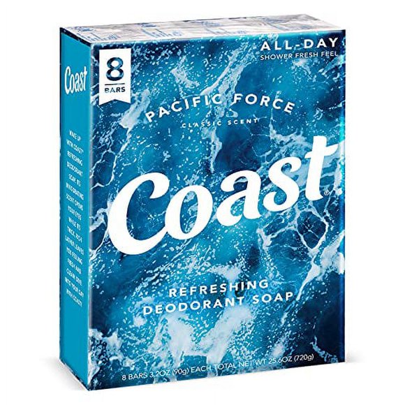 Coast Refreshing Deodorant Soap - Bar Soap with Thick Rich Lather - Clean Rinsing Formula for Fresh, Non-Dry Skin - Classic Scent - 8 x 4 oz