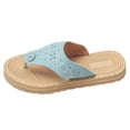 thumbnail image 4 of Rokment Womens Beach Flip Flops Ethnic Boho Summer Casual Leather Dress Flat Slip on Sandals Trendy Comfortable Thongs Platform Slides Shoes for Vacation Sky Blue Size 6.5, 4 of 5