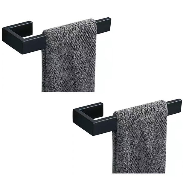 Jopofi Toallero De Mano De 2 Piezas - Toallero De Acero Inoxidable Sus 304 Espesado Para Pared De Baño Anillo De Toalla De Diseño Moderno Rectangular De 8" Toallero De Mano Contemporáneo - Negro Mate