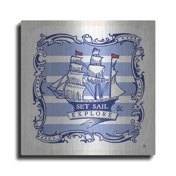 Luxe Metal Art 'On The Coast Border II' by Studio Mousseau, Metal Wall Art, 24"x24"