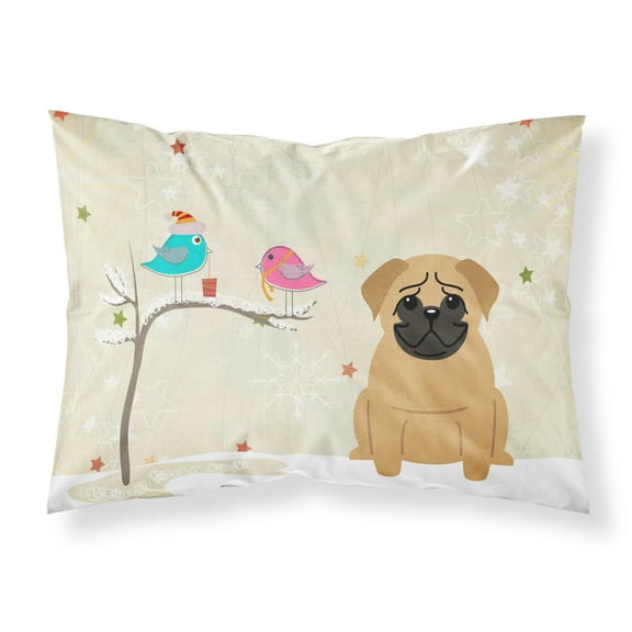Carolines Treasures BB2479PILLOWCASE Christmas Presents between Friends Pug - Brown Fabric Standard Pillowcase Standard