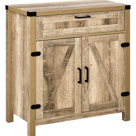 Barn Door Oak Cabinet - Wide Countertop for Kitchen Organization
