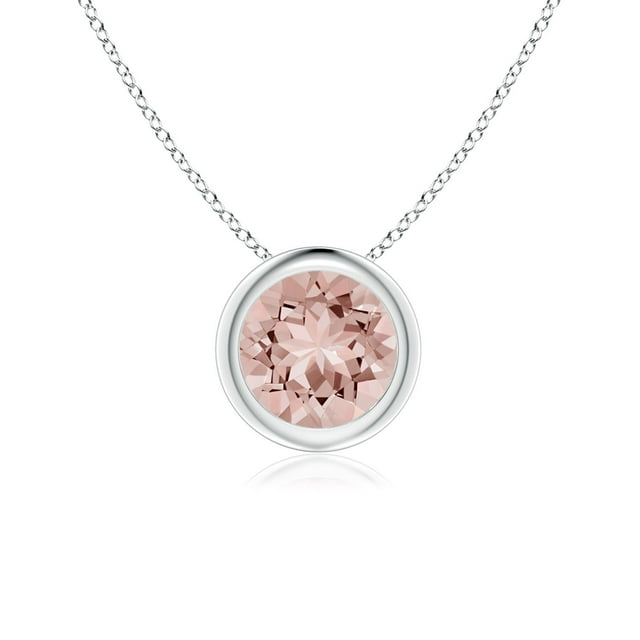 Angara Collier en Morganite Naturel - Pendentif Solitaire Rond en Morganite avec Lunette en Or Blanc 14K pour Femmes