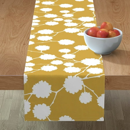

Cotton Sateen Table Runner 108 - Mustard Nature Spring Blossom Yellow Botanical Flowers Bold Print Custom Table Linens by Spoonflower