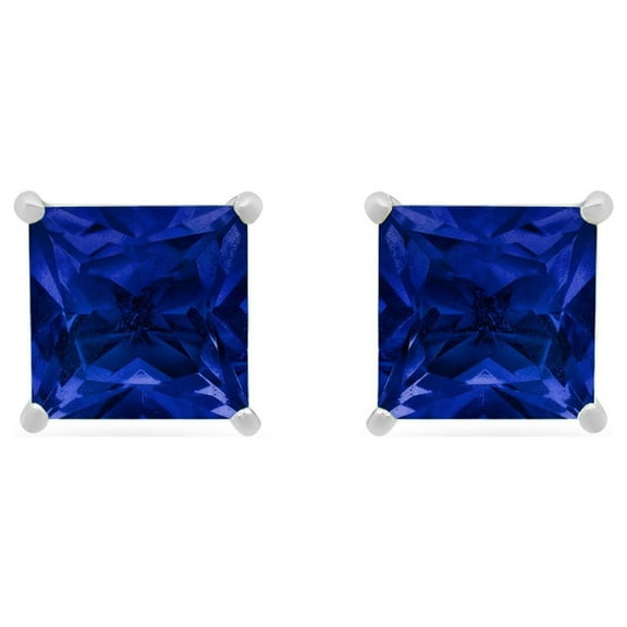 Paris Jewelry 14k White Gold 3 Ct Princess Cut Created Blue Sapphire Stud Earrings Plated