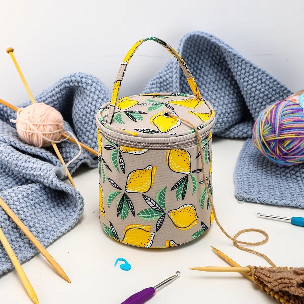 Empty Small Yarn Storage Organizer Bag, Portable Yarn Storage Bag, Round Knitting Bag, Zipper Crochet Bags Knitting Organizers Handbag for Yarns Sewing Tools