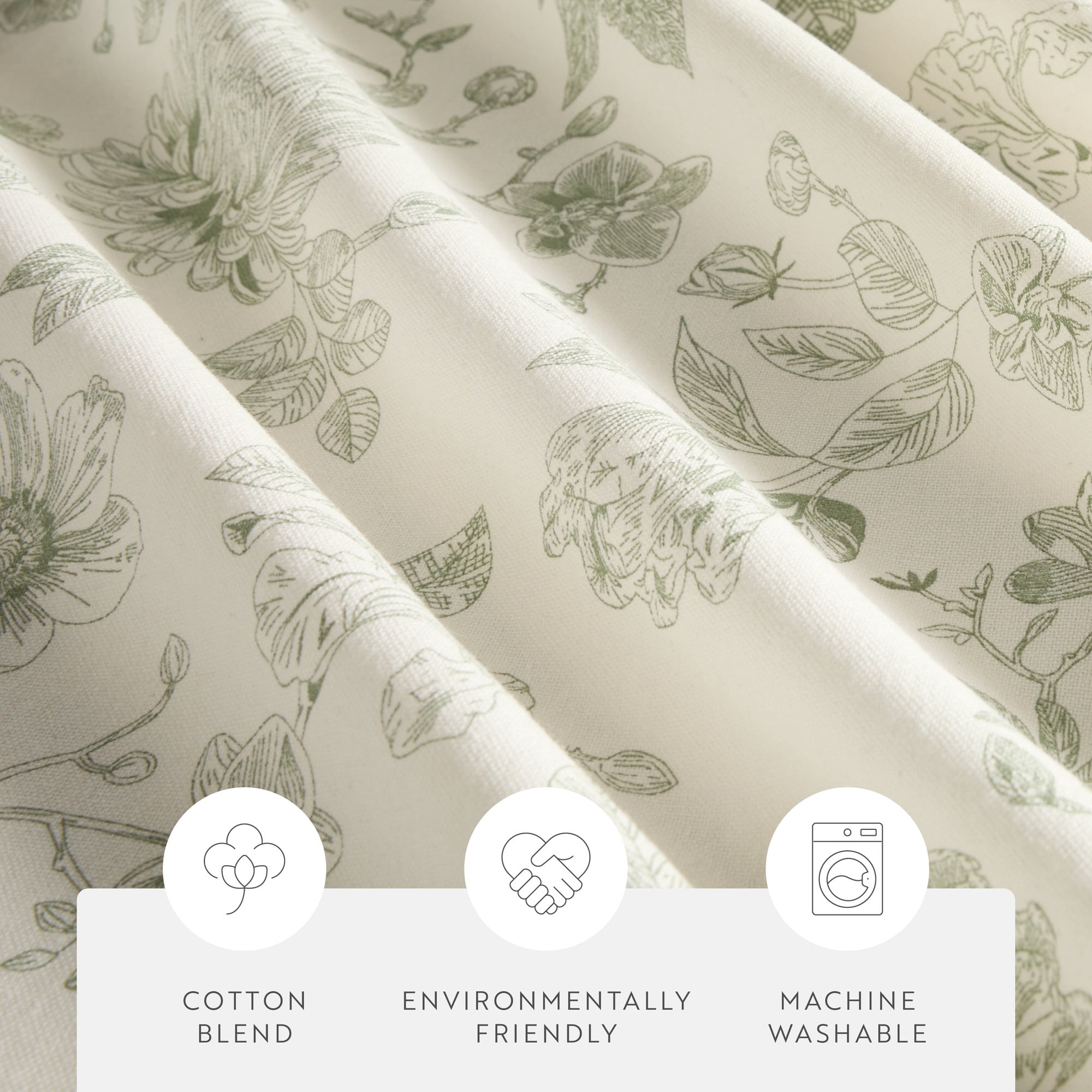 Cotton Blend Floral Print Shower Curtain by Comfort Canopy, 72" x 72", Sage Vintage