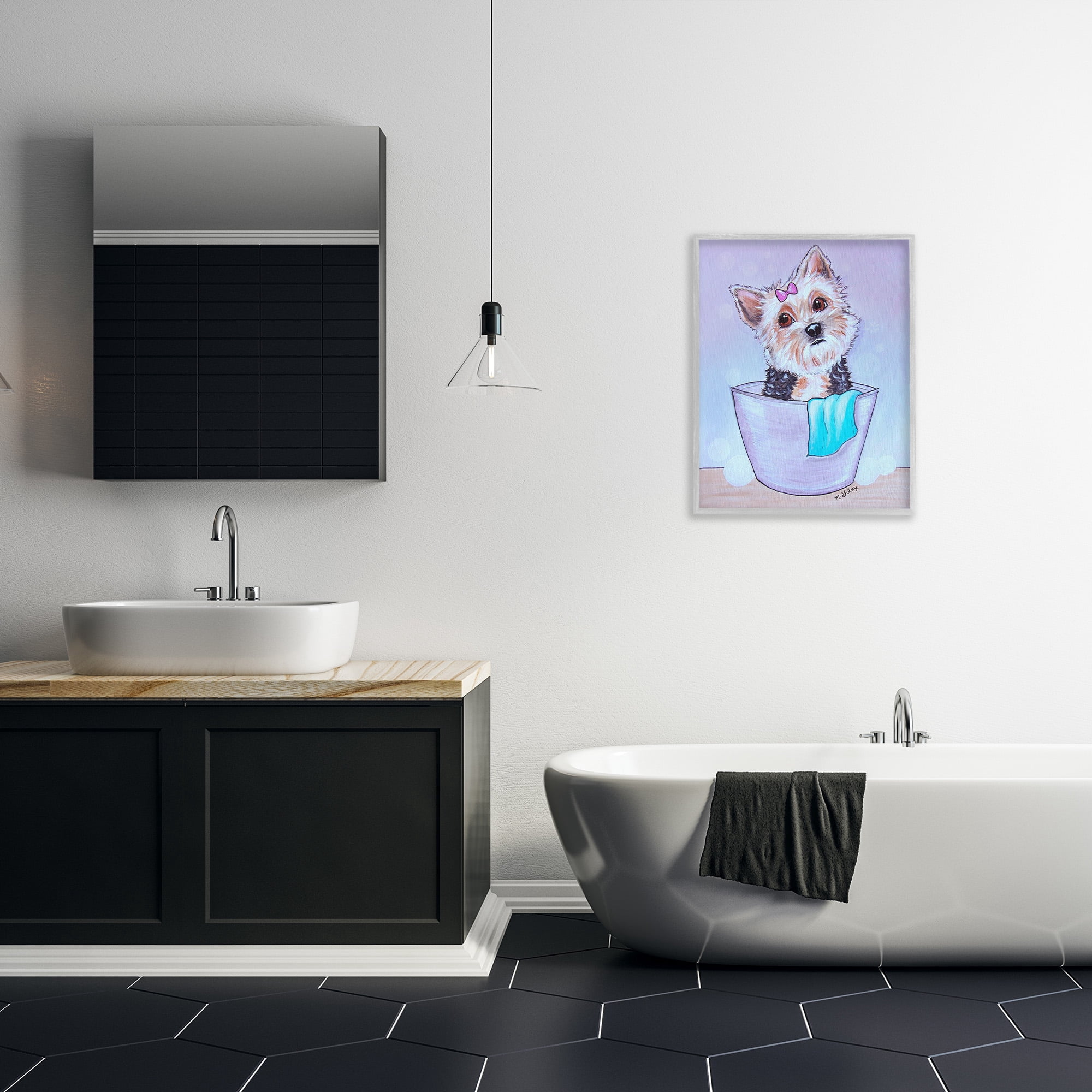 Stupell Industries Terrier with Soap Bubbles Animals & Insects Painting Gray Framed Art Print Wall Art, 24 x 30