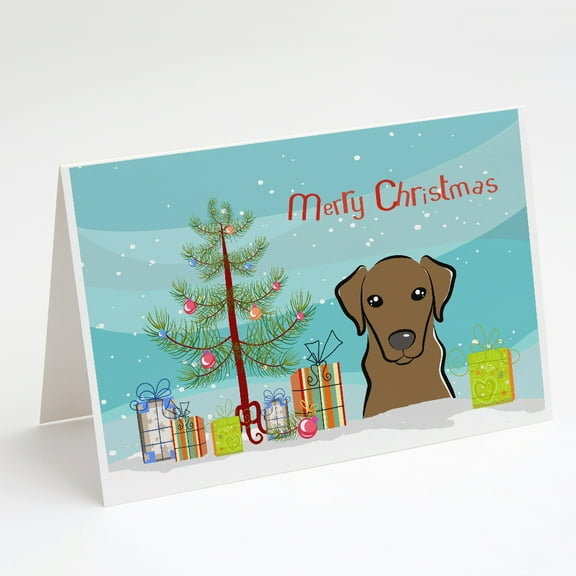 Christmas Tree and Chocolate Labrador Greeting Cards and Envelopes Pack of 8