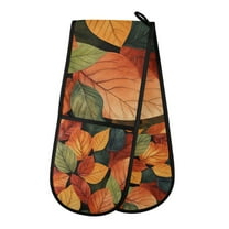 Yayeee Double Oven Mitt Kitchen Heat Resistant Baking 35" x7" Quilted Glove, Colorful Leaves