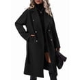 thumbnail image 2 of Women'S Wool Pea Coat Double Breasted Fleece Trench Coat Mid Long Winter Wool Blend Overcoat Dressy Outfit Black L, 2 of 9