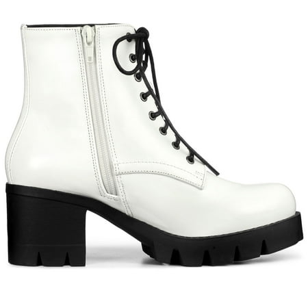 Women's Platform Chunky Heel Combat Boots White (Size 8) | Walmart Canada