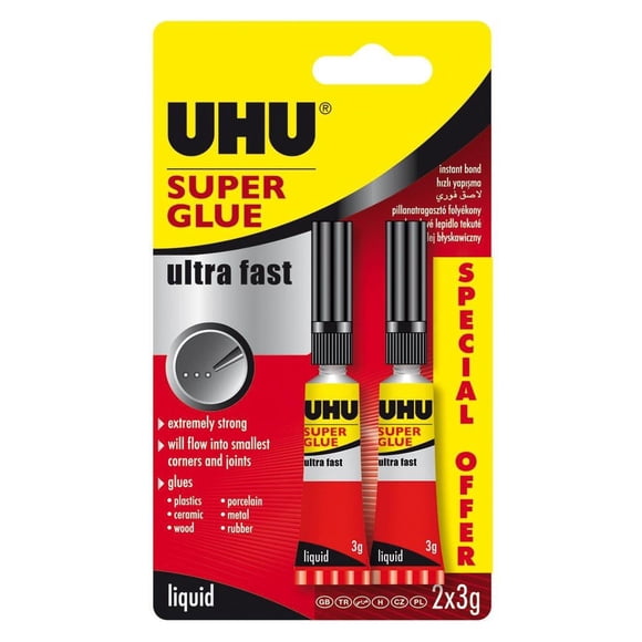 UHU Super Glue, Extra Strong, Ultra Fast - 2 x 3g Tube