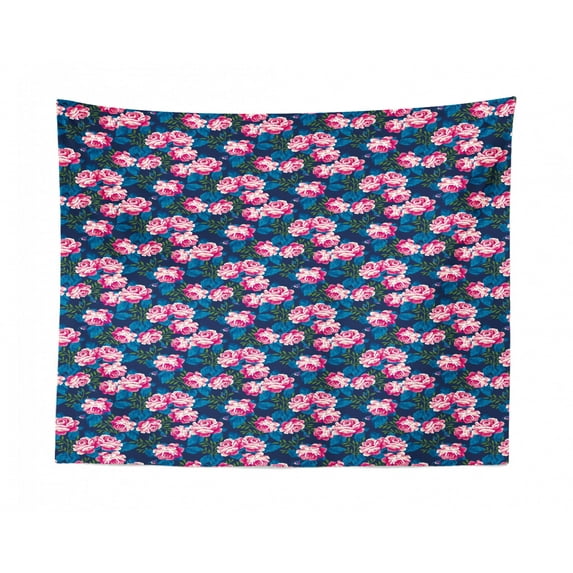 Abstract Tapestry, Repetitive Floral Inspired Vintage Pastel Tones Illustration, Fabric Wall Hanging Decor for Bedroom Living Room Dorm, 2 Sizes, Pale Pink Dark Indigo, by Ambesonne
