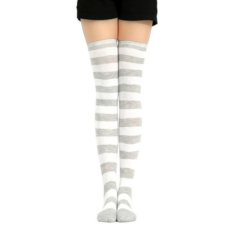 

LEAQU 1Pair Women Sweet Stripe Thigh High Over The Knee Stockings Stretch Long Cosplay Socks