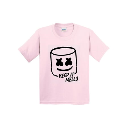 Trendy USA 1213 - Youth T-Shirt Keep It Mello Smile Face Mask DJ Music Tunes XL Light Pink