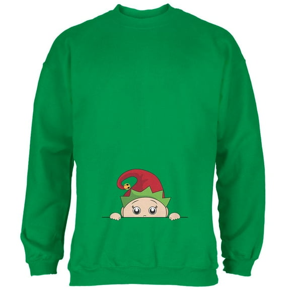 Christmas Peeking Baby Elf Green Mens Sweatshirt Irish Green X-LG