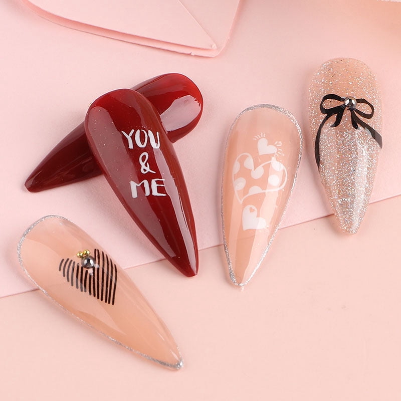 3pcs 3D Elegant White Heart Nail Stickers Valentine Love Designs Nail Art Decals Self Adhesive Decoration DIY Manicure Supplies