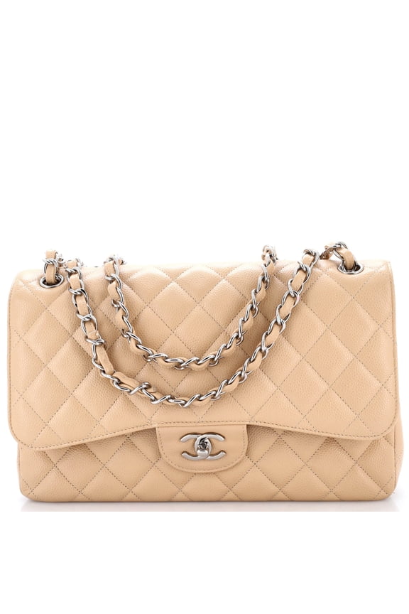 Pre-Owned Classic Double Flap Bag Quilted Caviar Jumbo By Rebag